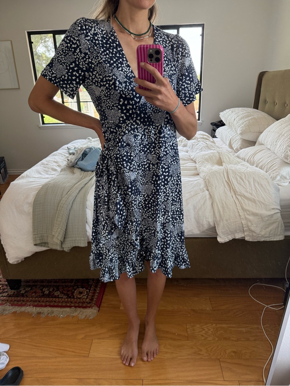 Ingrid & Isabel Navy and White Floral Wrap Midi Dress never used!